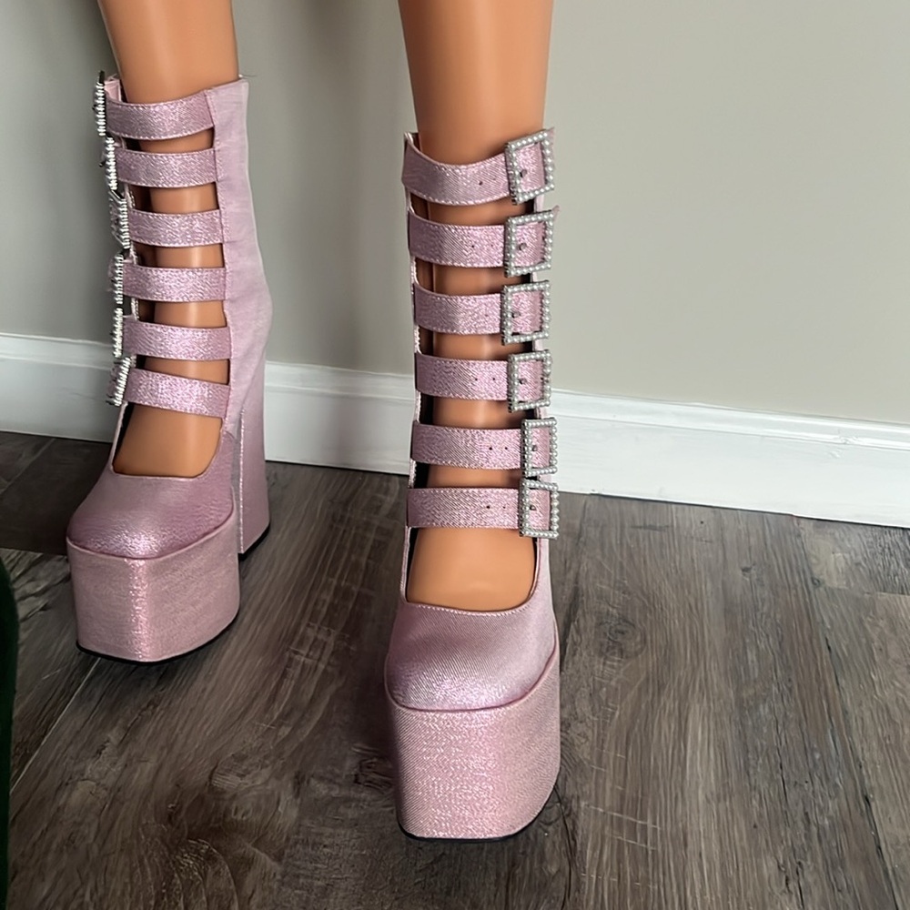 ‼️NWT‼️Dolls Kill X Sugar Thrillz Pink Platform Ankle Boots Size 8 - Picture 8 of 12